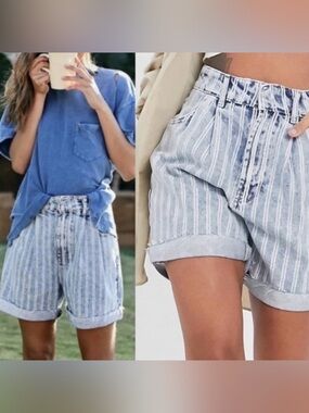 We The Free People Dogtown Shorts Denim Stripe Womens 26/ 8 Conductor Ticking